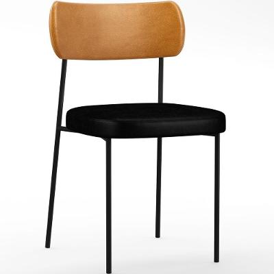 Cadeira Melina L02 em Aço Estofada em Couríssimo Preto Whisky para Cozinha e Jantar