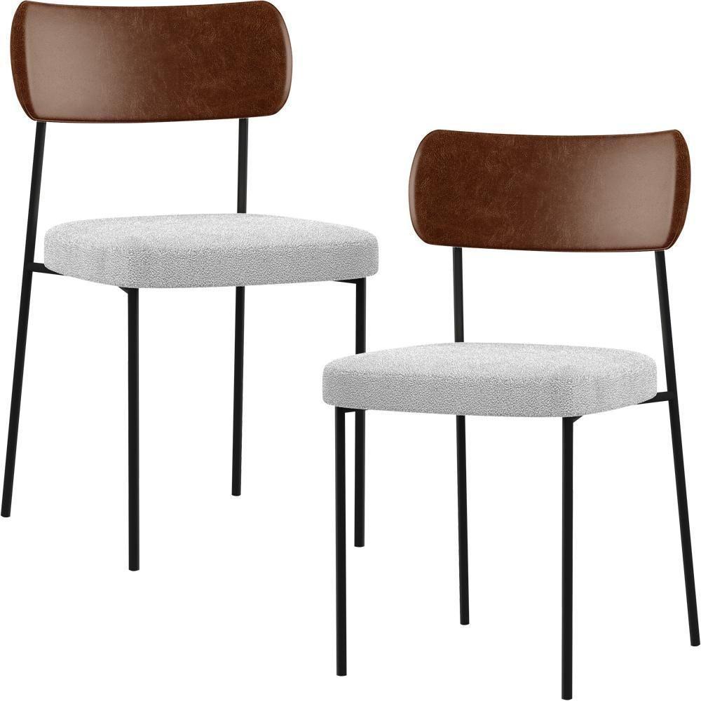 Kit 02 Cadeiras Sala De Jantar L02 Marrom Bouclê Cinza - 1
