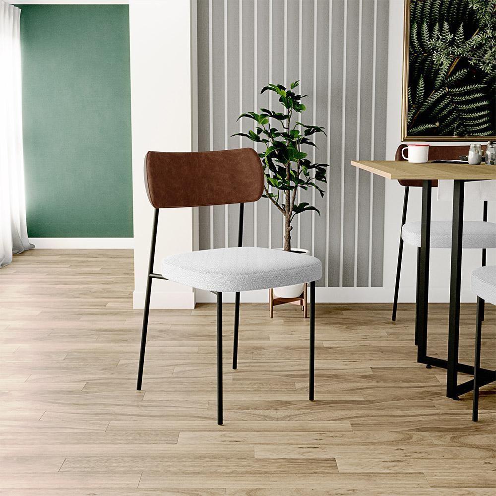 Kit 02 Cadeiras Sala De Jantar L02 Marrom Bouclê Cinza - 7