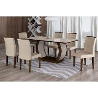 Conjunto: Mesa Sala Jantar Jade Kit 8 Un Imbuia/Veludo Creme - Rufato - 3