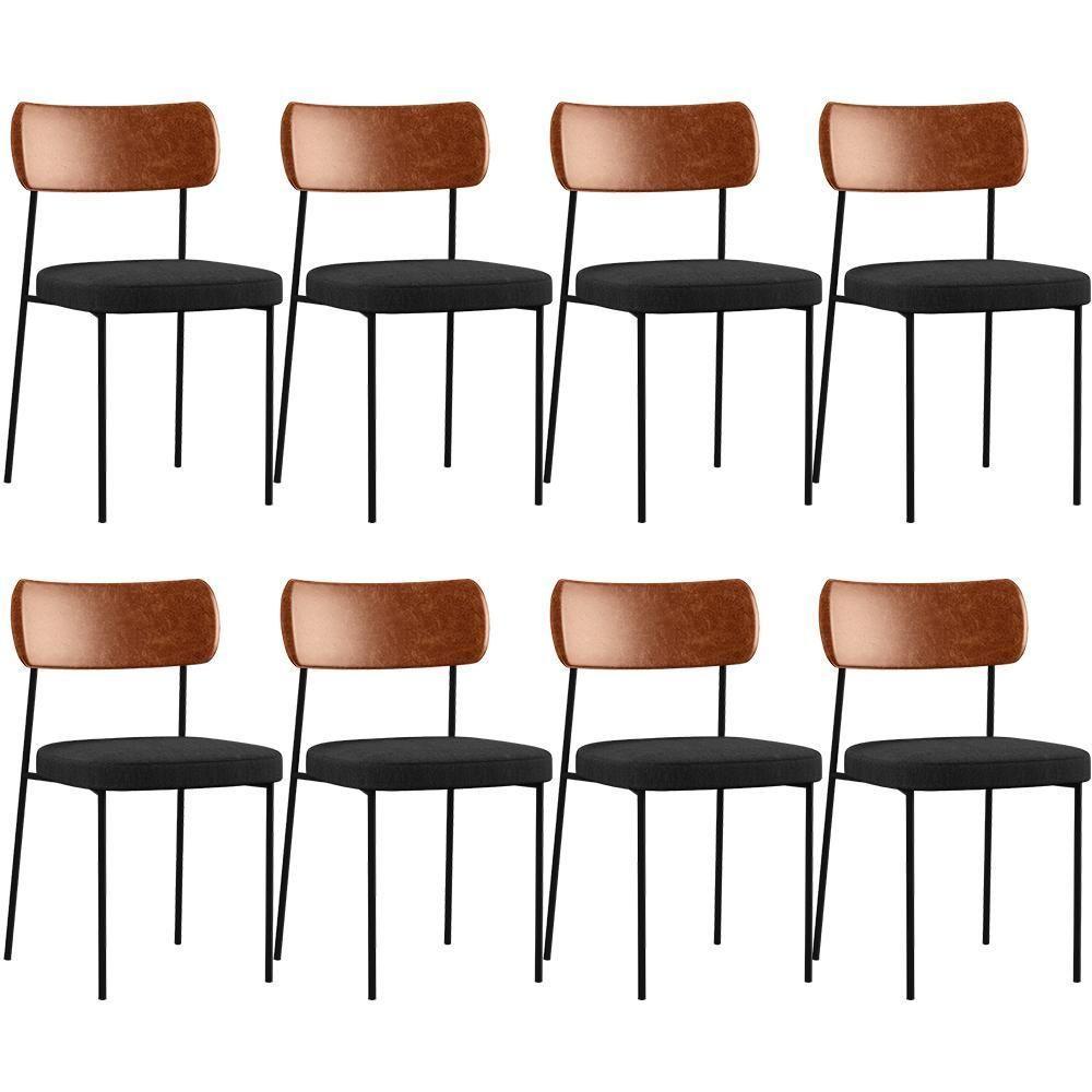 Kit 08 Cadeiras Para Sala De Jantar Melina L02 Camel Chumbo - 1