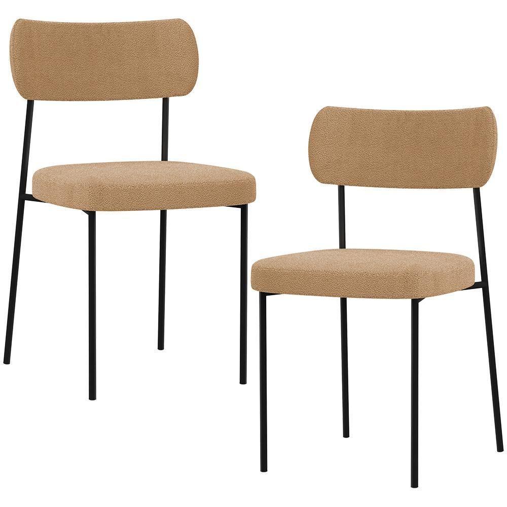 Kit 02 Cadeiras Estofadas Para Sala De Jantar Melina L02 Bouclê Mostarda - 1