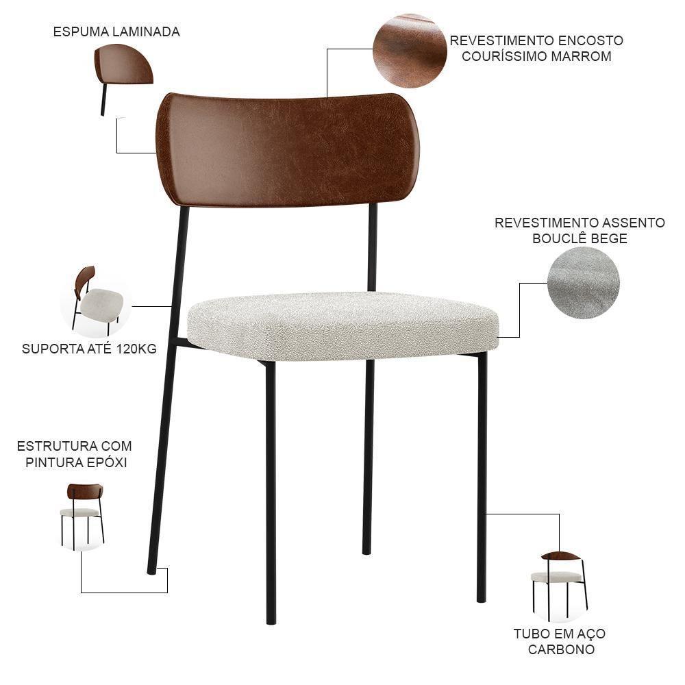 Kit 02 Cadeiras Sala De Jantar L02 Marrom Bouclê Creme - 6