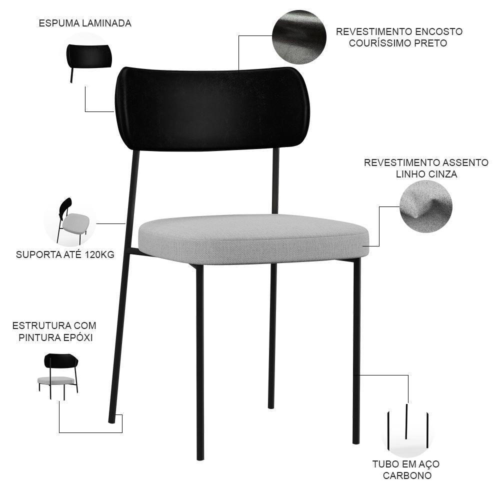 Cadeira Para Sala De Jantar Melina L02 Preto Cinza - 6
