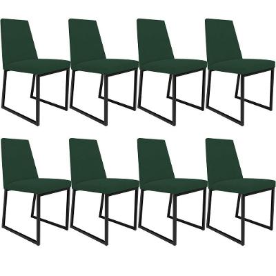 Kit 08 Cadeiras Para Sala Jantar L02 Suede Verde Musgo