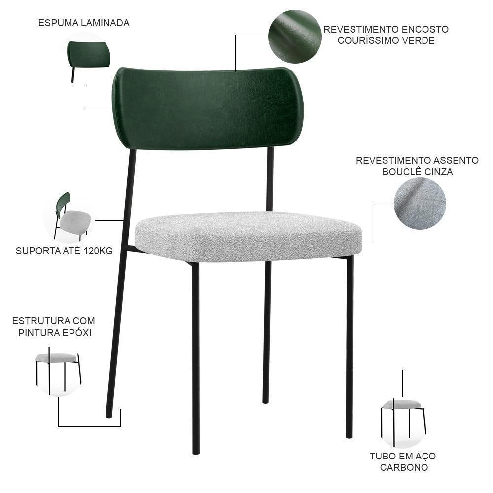 Kit 08 Cadeiras Sala De Jantar L02 Verde Musgo Bouclê Cinza - 6