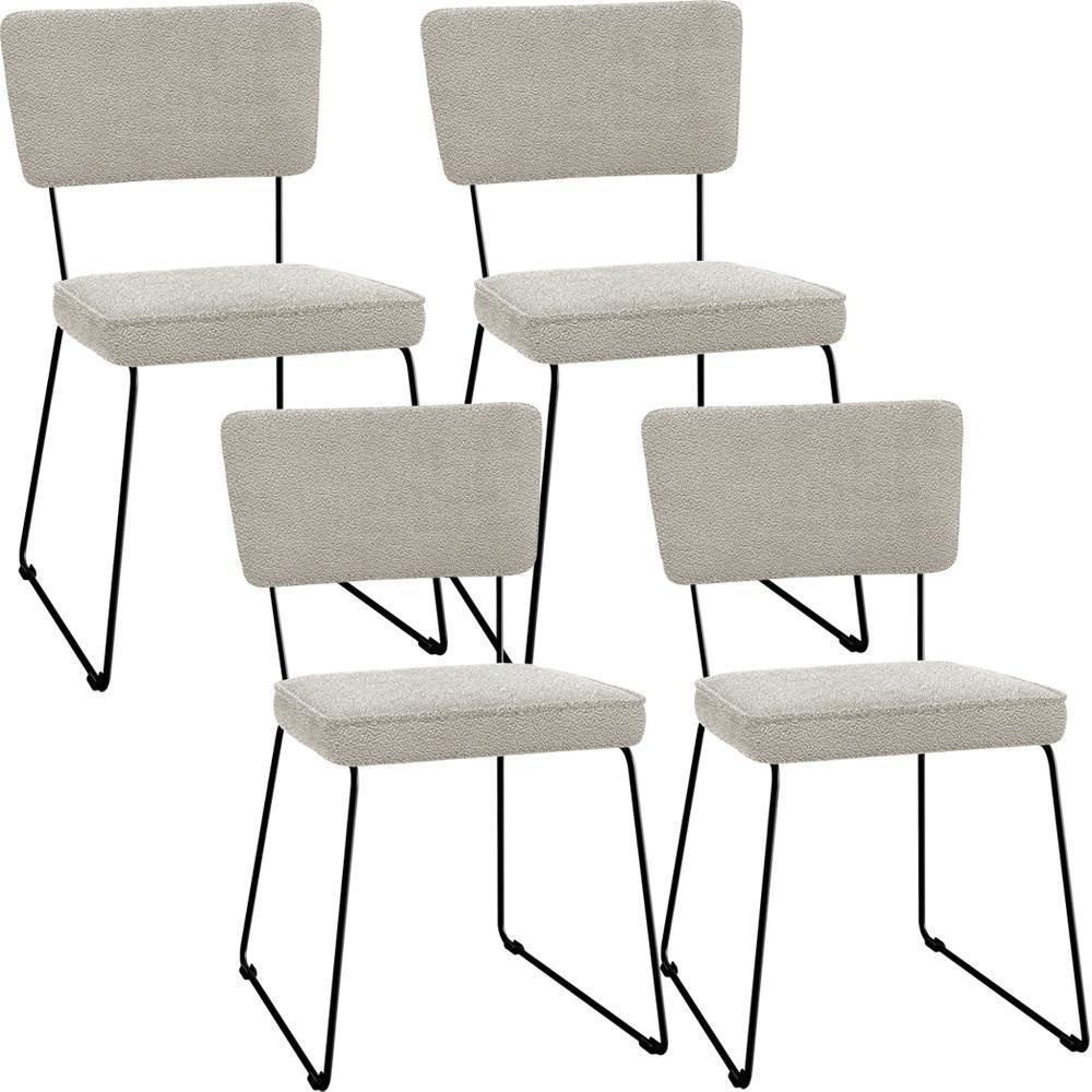 Kit 04 Cadeiras Base De Aço Allana L02 Bouclê Creme - 1