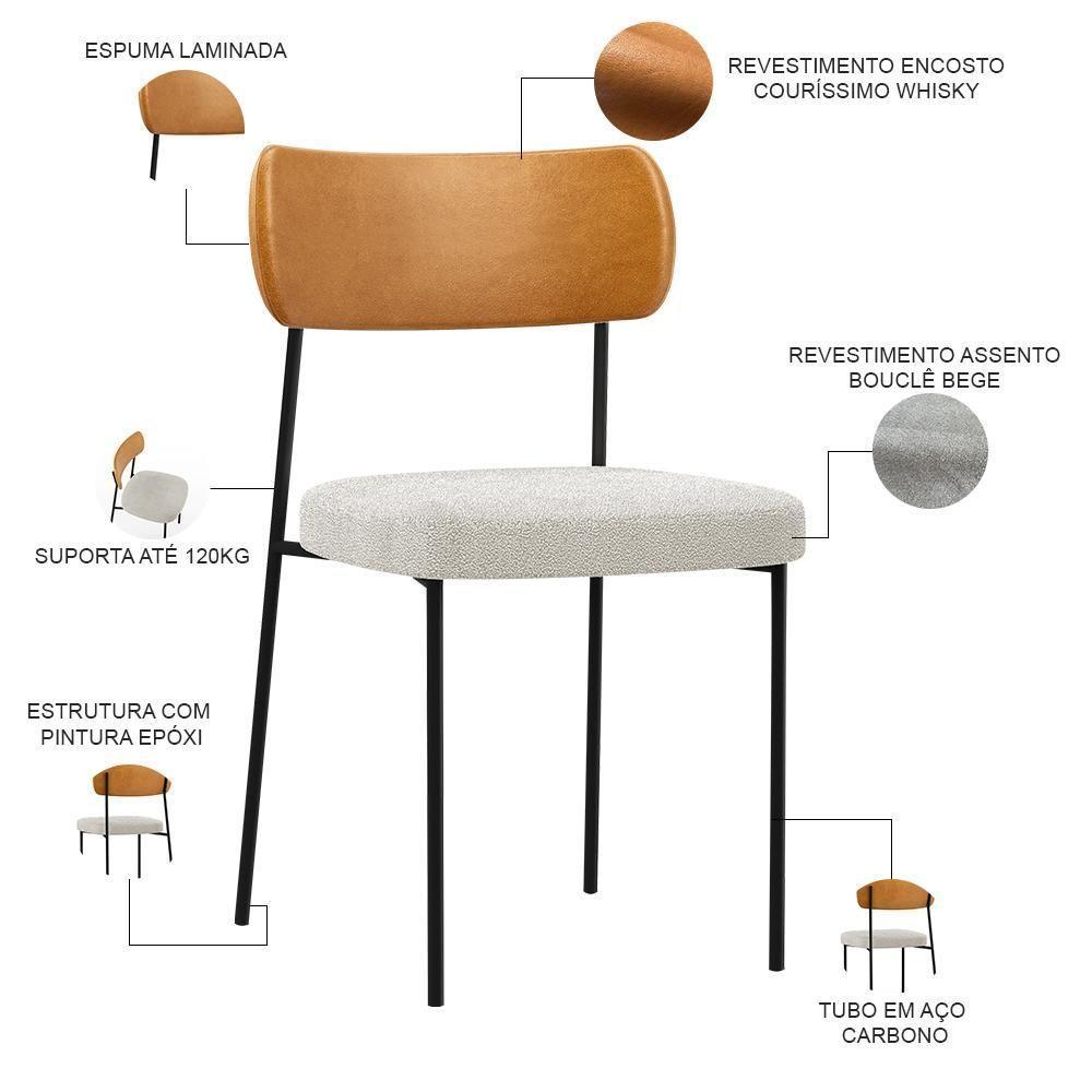 Kit 06 Cadeiras Sala De Jantar L02 Whisky Bouclê Creme - 6
