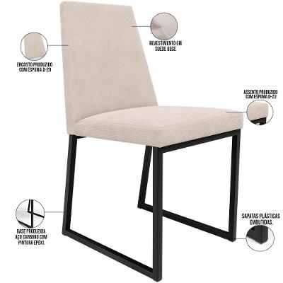 Kit 06 Cadeiras Para Sala De Jantar L02 Suede Bege