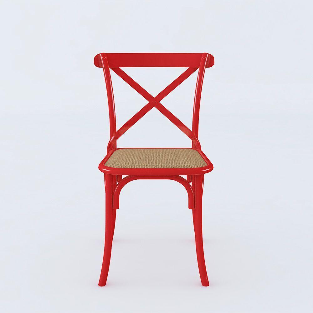 Kit 10 Cadeiras Katrina X Vermelha Assento Bege Aço Asturias - Cor: Vermelho - 6