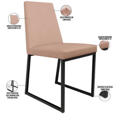 Kit 06 Cadeiras Para Sala De Jantar Base Aço Preto L02 Rosê