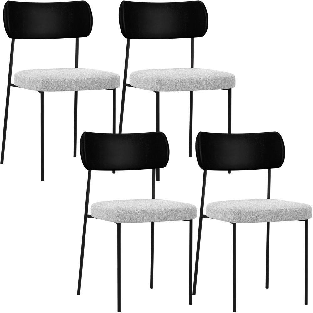 Kit 04 Cadeiras Para Sala De Jantar L02 Preto Bouclê Cinza - 1