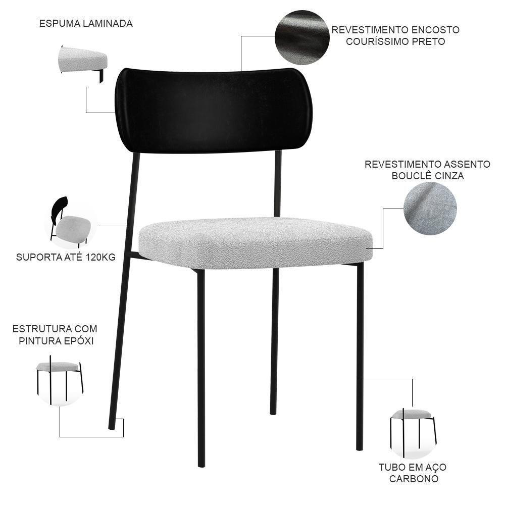 Kit 04 Cadeiras Para Sala De Jantar L02 Preto Bouclê Cinza - 6
