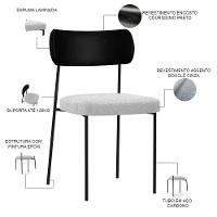 Kit 04 Cadeiras Para Sala De Jantar L02 Preto Bouclê Cinza - 6
