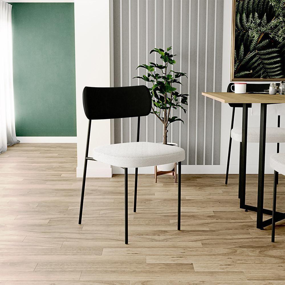Kit 04 Cadeiras Para Sala De Jantar L02 Preto Bouclê Creme - 7