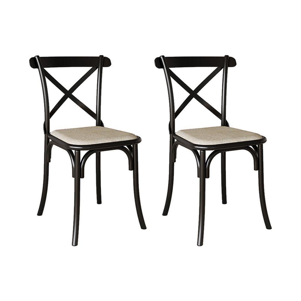 Kit 2 Cadeiras Katrina Preta Assento Corano Bege Aço Asturias - Cor: Bege - 1