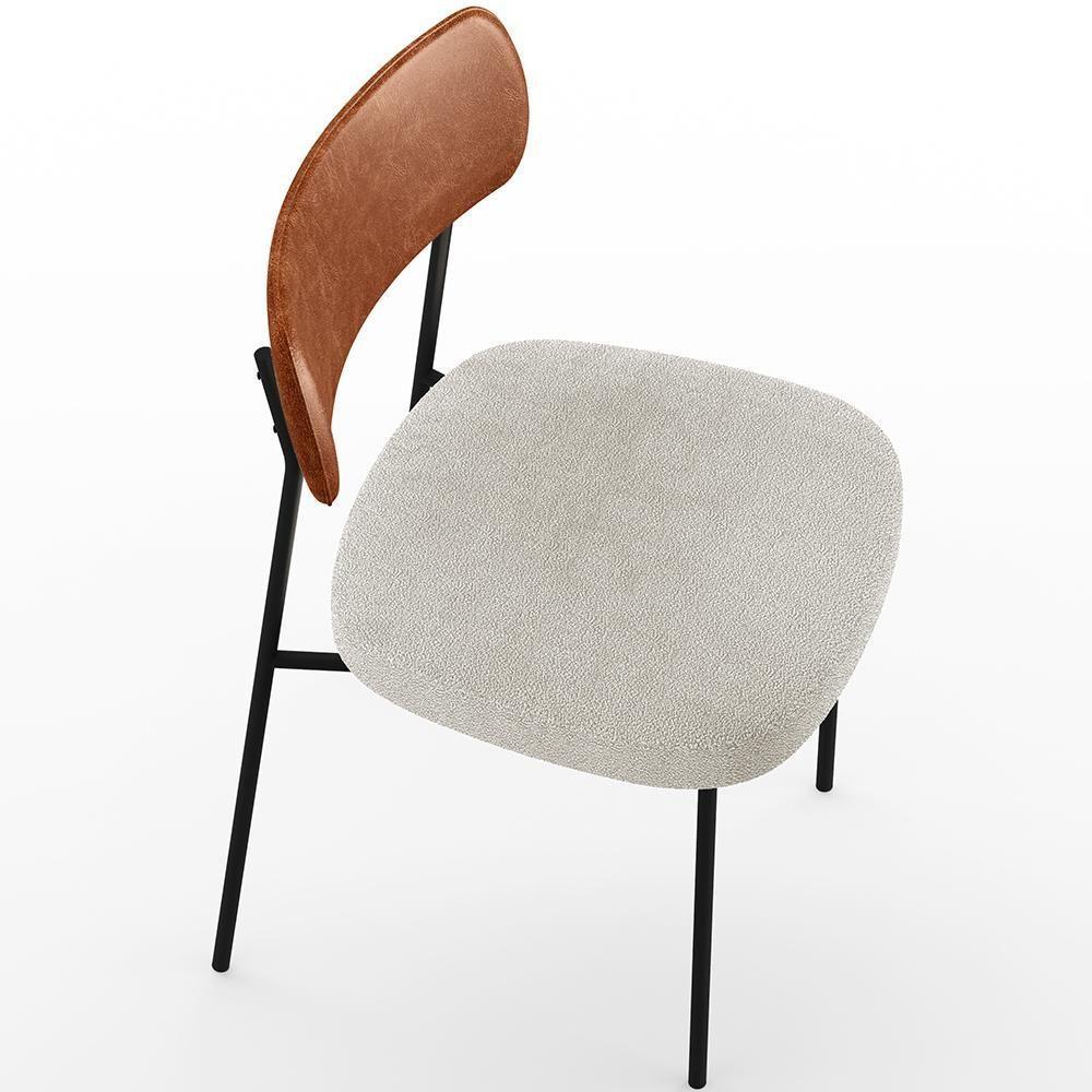 Cadeira Estofada Para Sala De Jantar L02 Camel Bouclê Creme - 2