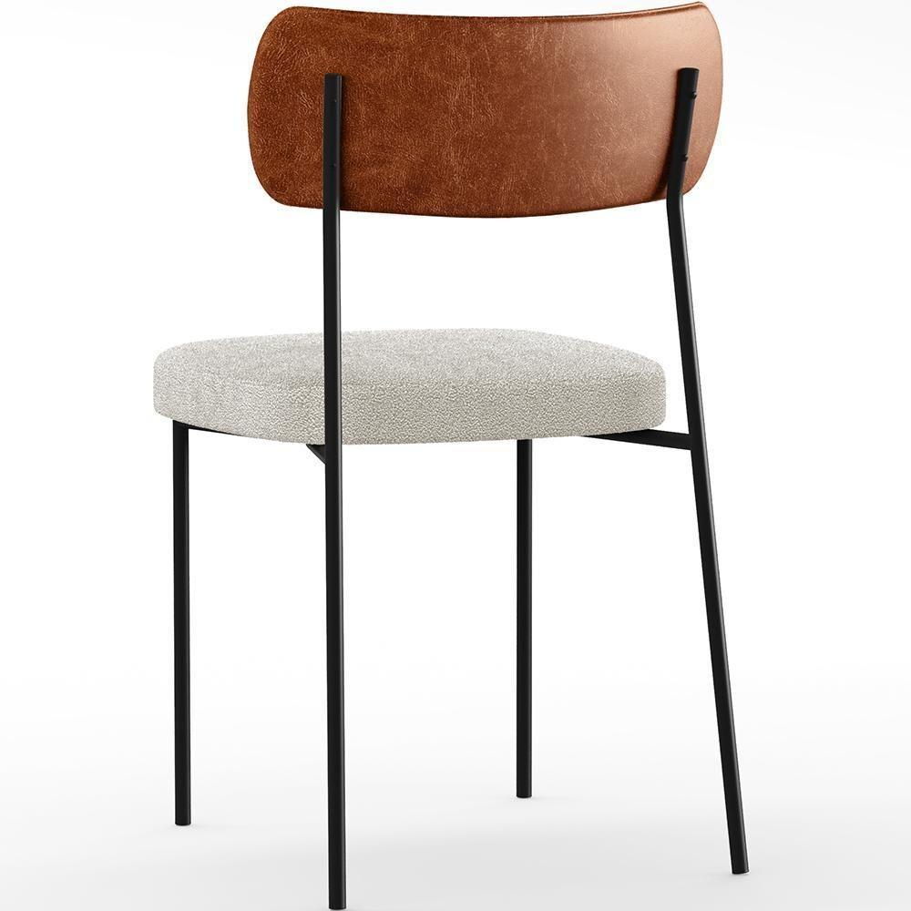 Cadeira Estofada Para Sala De Jantar L02 Camel Bouclê Creme - 3