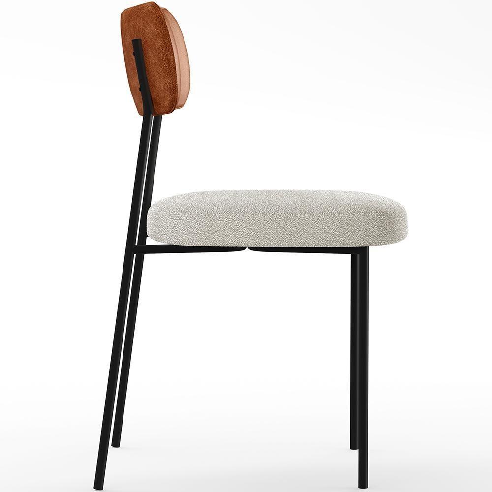 Cadeira Estofada Para Sala De Jantar L02 Camel Bouclê Creme - 4