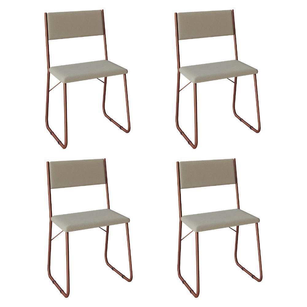 Kit 4 Cadeiras De Jantar Estofadas Angra - Cobre E Bege - Cor: Marrom - 1