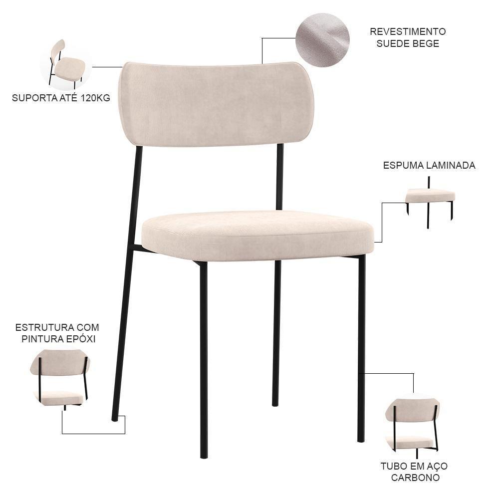 Kit 06 Cadeiras Sala De Jantar L02 Suede Bege - 6