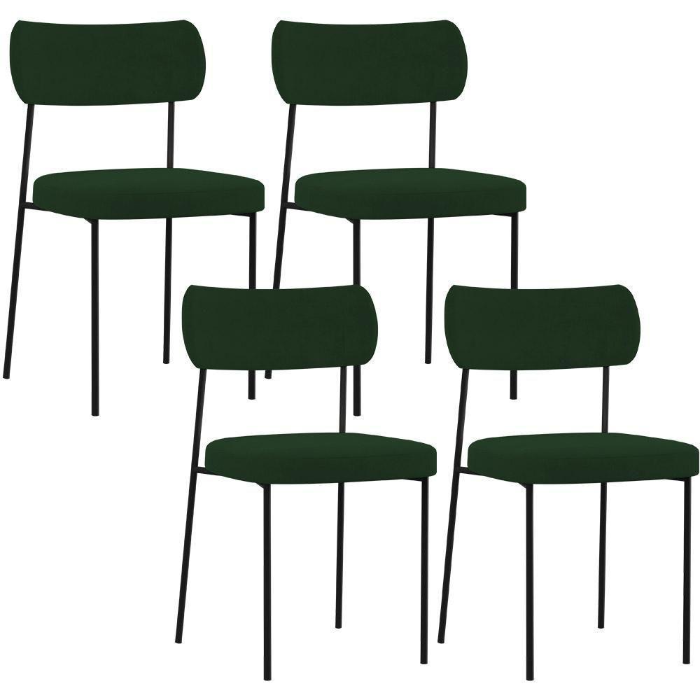 Kit 04 Cadeiras Sala De Jantar L02 Suede Verde Musgo - 1