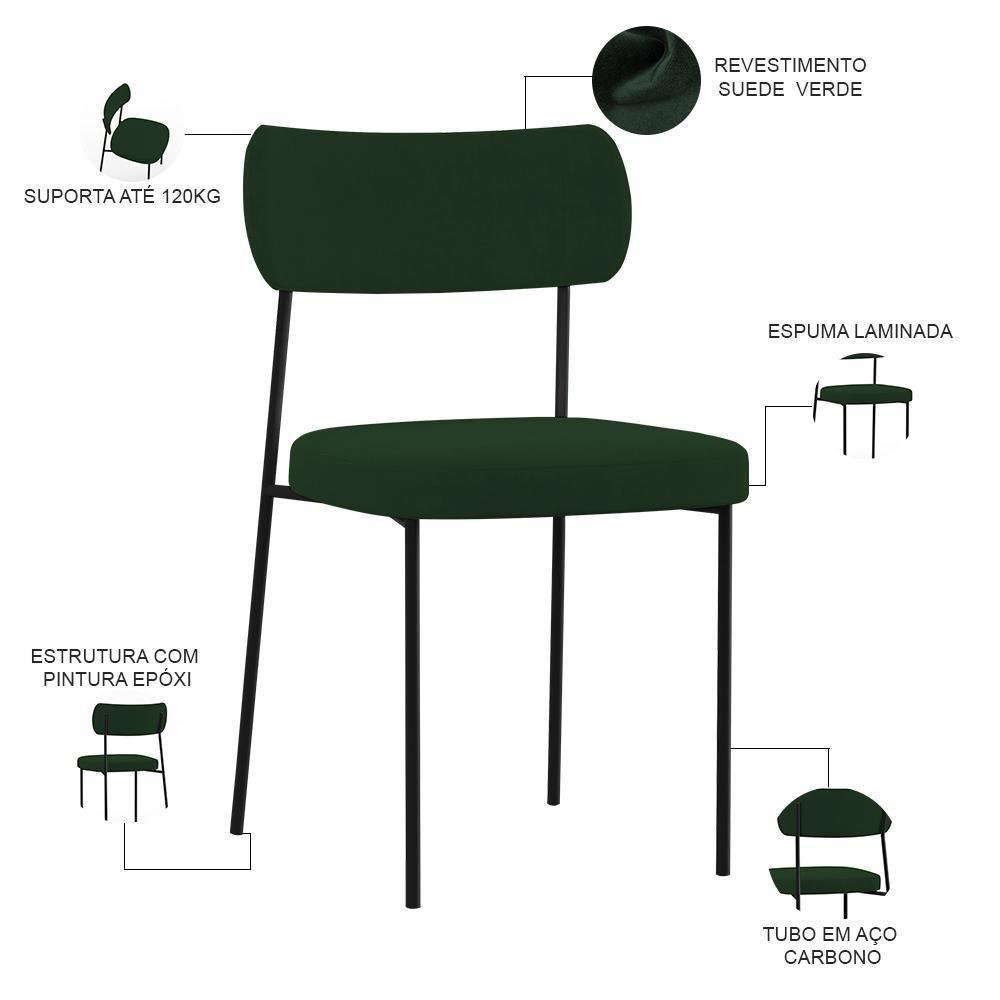 Kit 04 Cadeiras Sala De Jantar L02 Suede Verde Musgo - 6