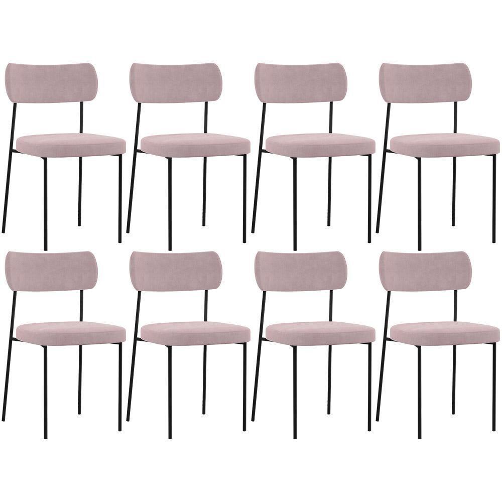 Kit 08 Cadeiras Sala De Jantar L02 Suede Rosê - 1