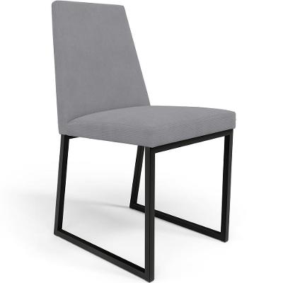 Cadeira Sala De Jantar Preto L02 Suede Cinza