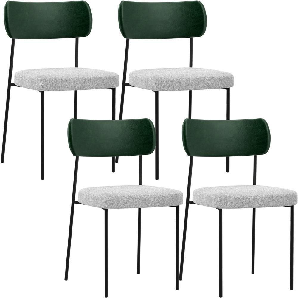 Kit 04 Cadeiras Sala De Jantar L02 Verde Musgo Bouclê Cinza - 1
