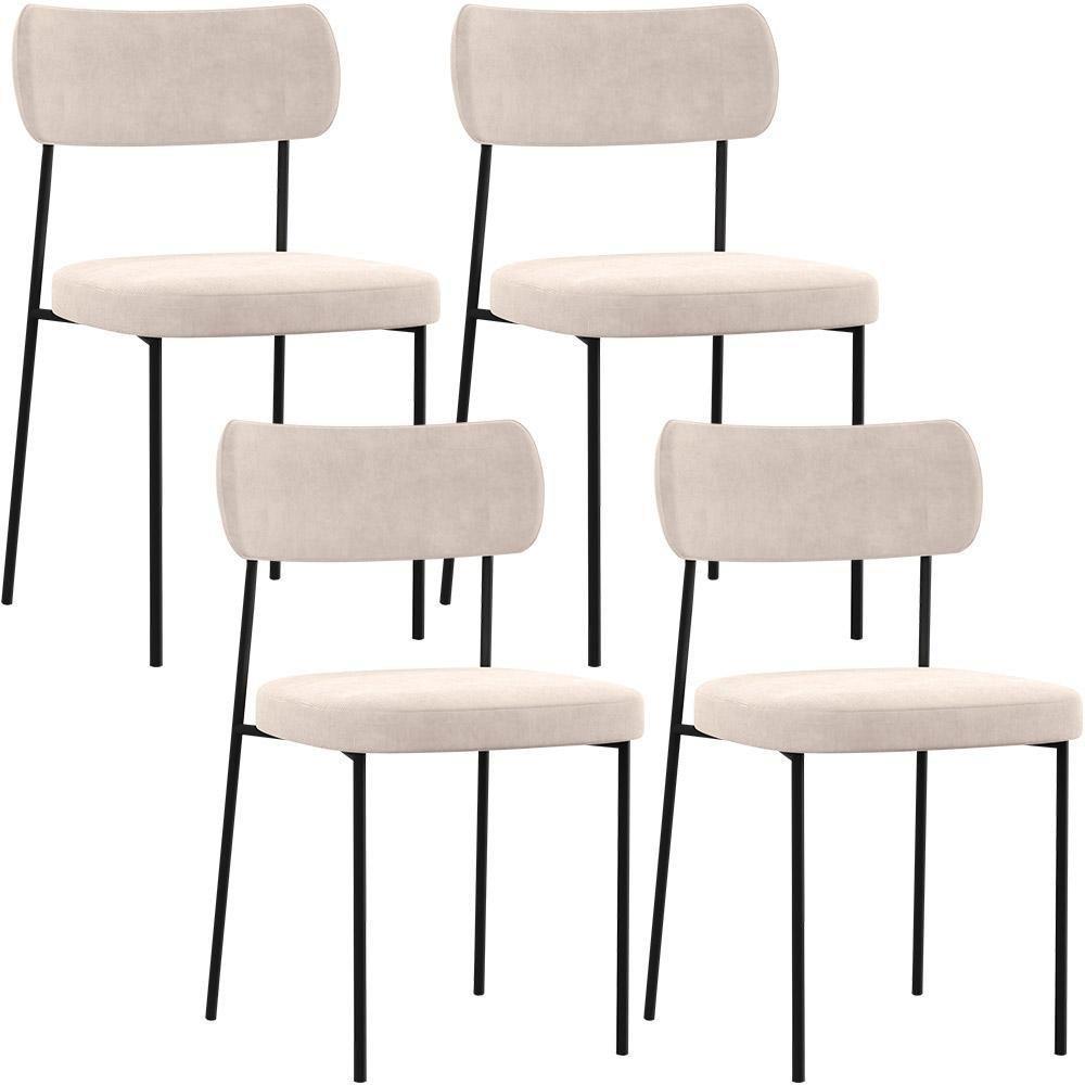 Kit 04 Cadeiras Para Sala De Jantar L02 Suede Bege - 1