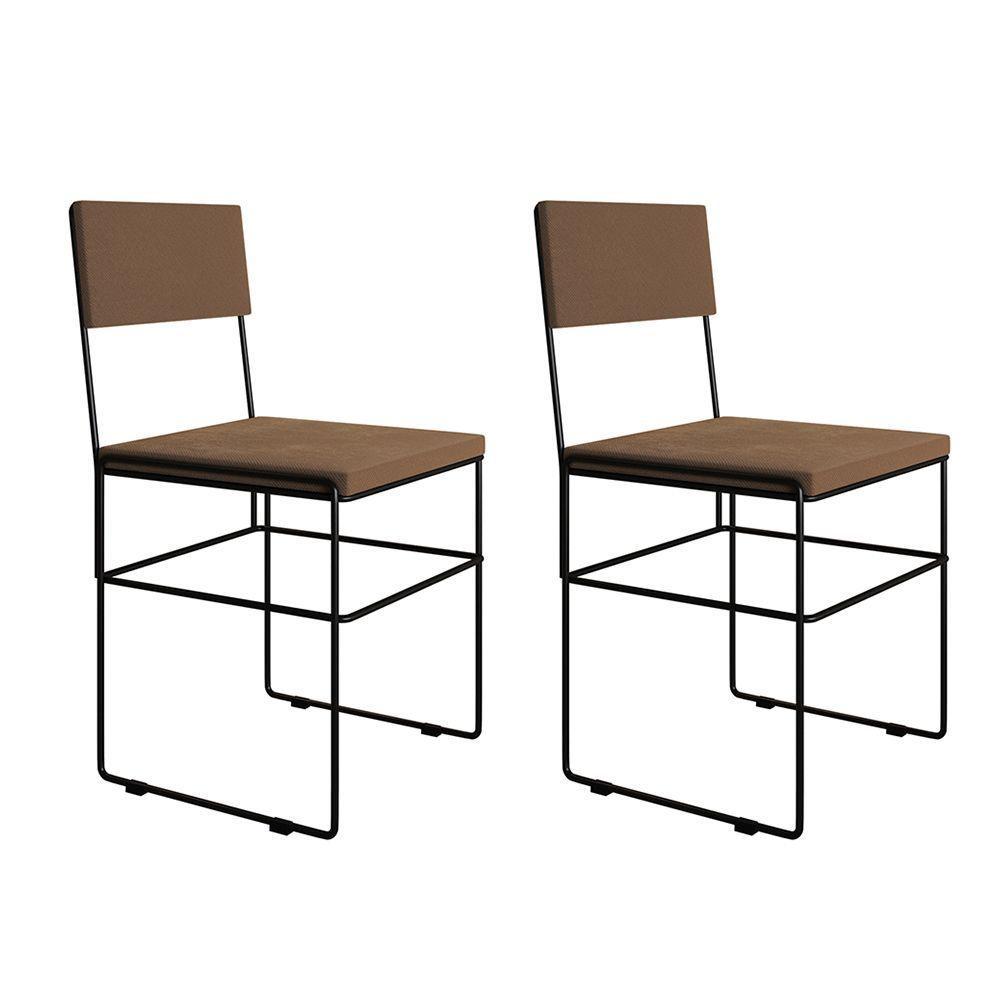 Kit 2 Cadeiras De Jantar Estofadas Veludo Marrom Aço Preto Vitoria - Cor: Preto - 1