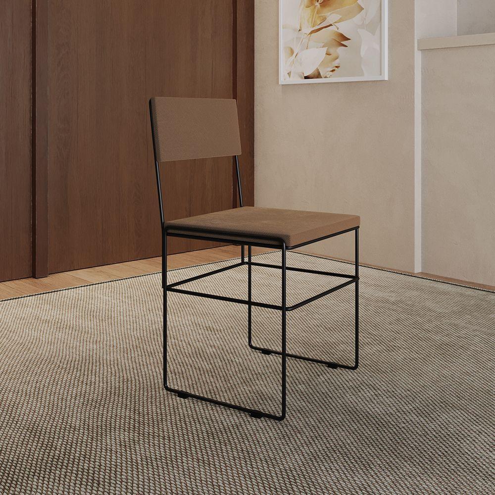 Kit 2 Cadeiras De Jantar Estofadas Veludo Marrom Aço Preto Vitoria - Cor: Preto - 5