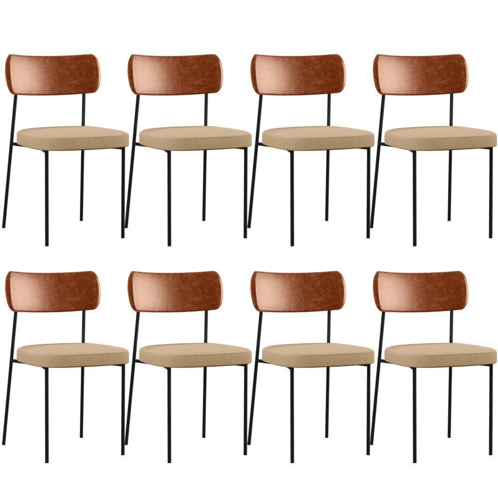 Kit 08 Cadeiras Sala De Jantar L02 Camel Bege Escuro - 1