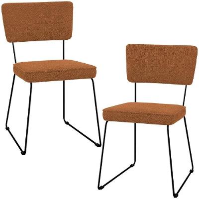 Kit 02 Cadeiras Decorativa Estofada Para Sala De Jantar Base Em Aço Allana L02 Bouclê Terracota