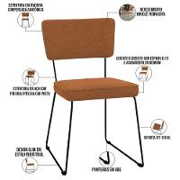 Kit 02 Cadeiras Decorativa Estofada Para Sala De Jantar Base Em Aço Allana L02 Bouclê Terracota - 7