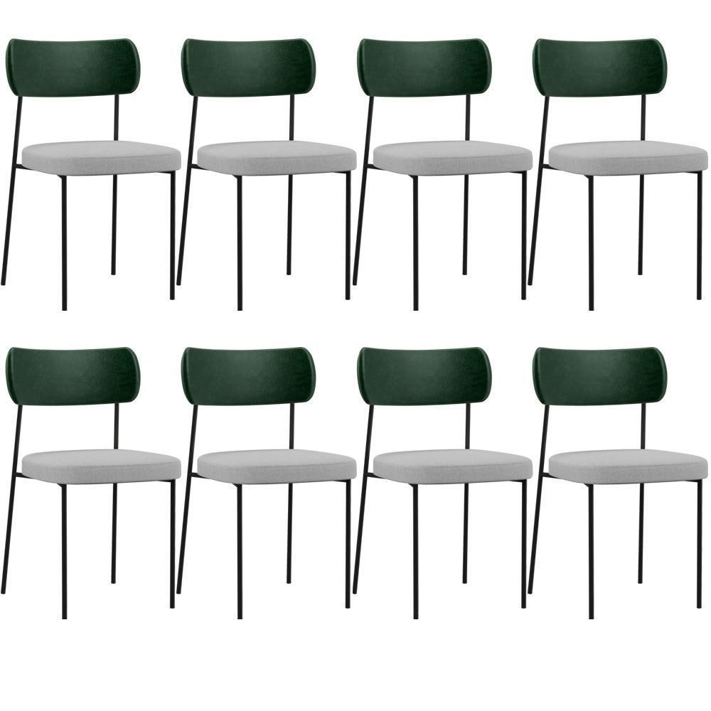 Kit 08 Cadeiras Para Sala De Jantar L02 Verde Musgo Cinza - 1