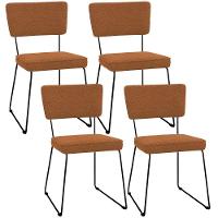 Kit 04 Cadeiras Decorativas Estofada Base De Aço Allana L02 Bouclê Terracota - 1