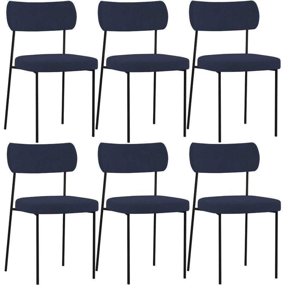 Kit 06 Cadeiras Sala De Jantar L02 Suede Azul Marinho - 1