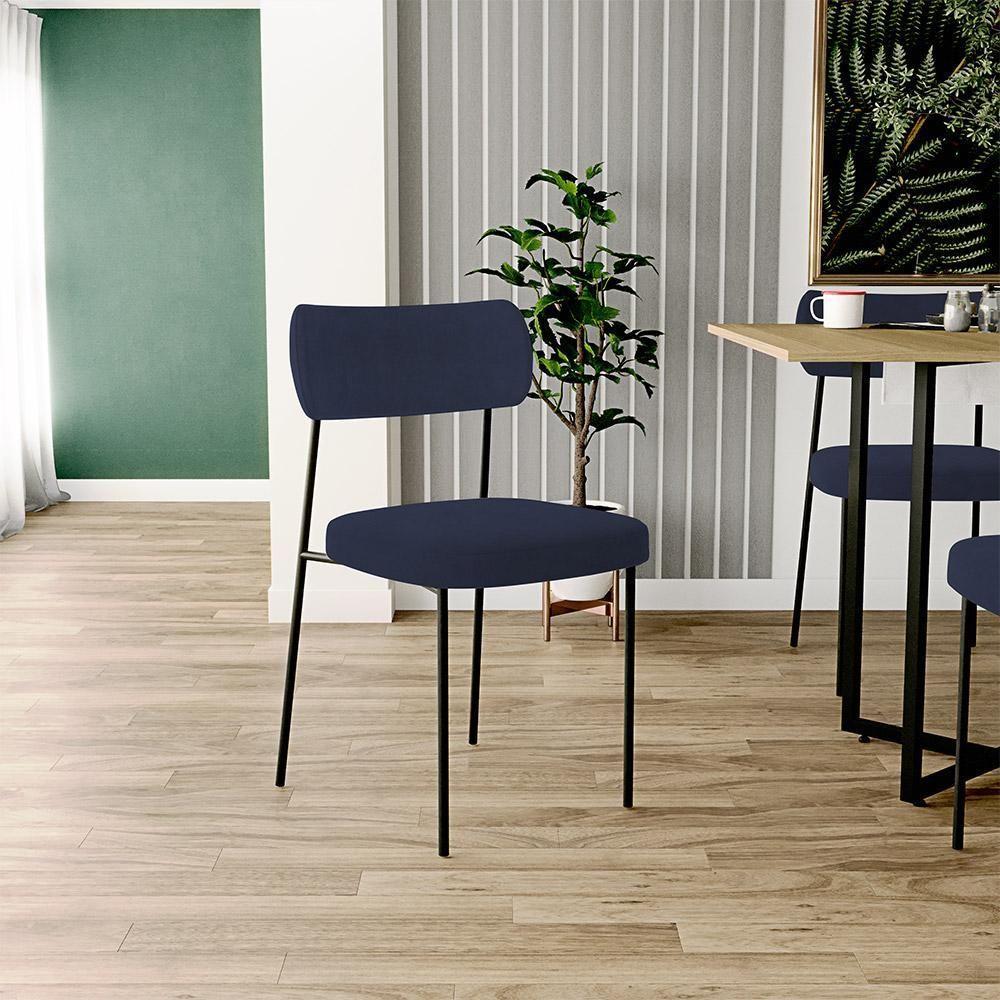 Kit 06 Cadeiras Sala De Jantar L02 Suede Azul Marinho - 8