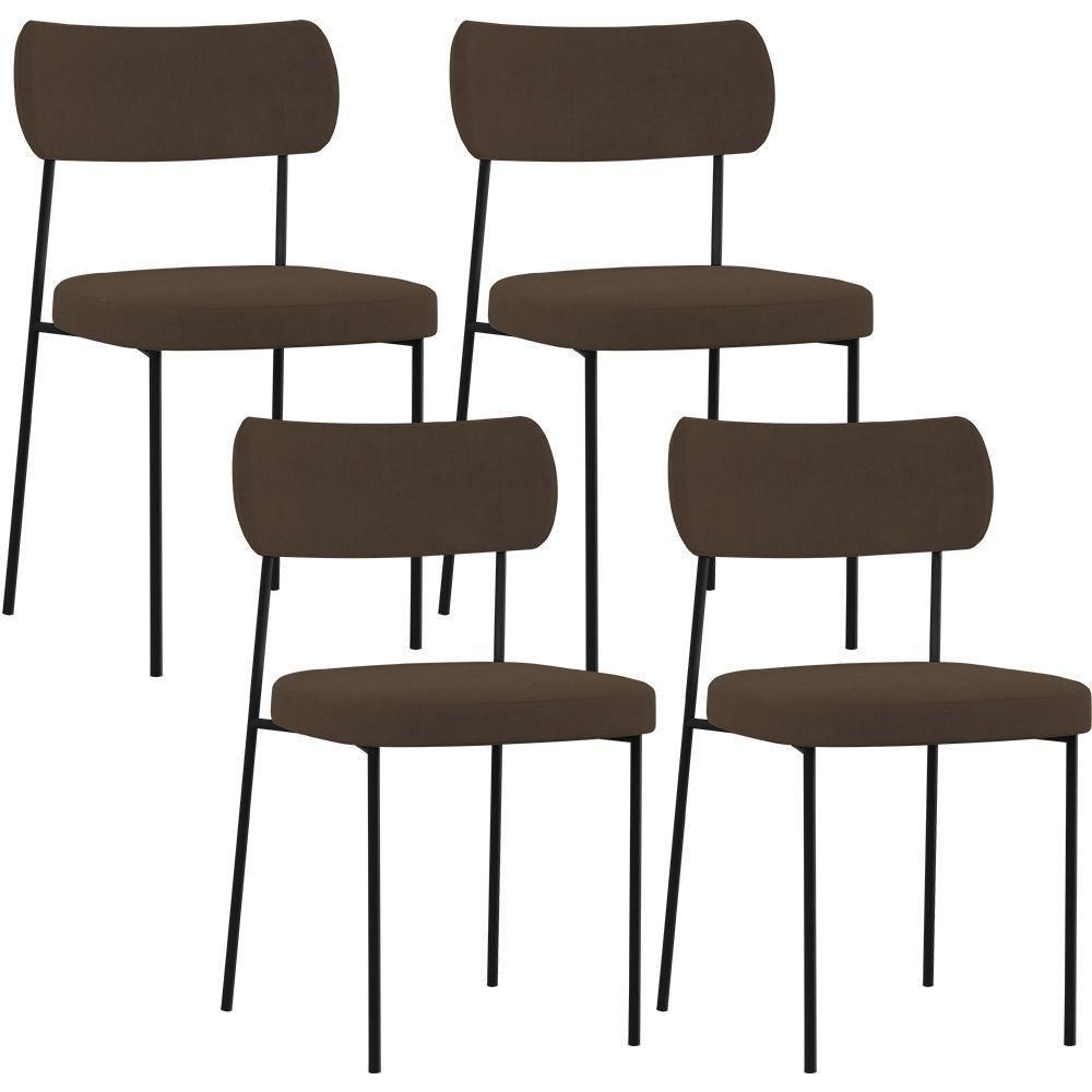 Kit 04 Cadeiras Para Sala De Jantar L02 Suede Marrom - 1