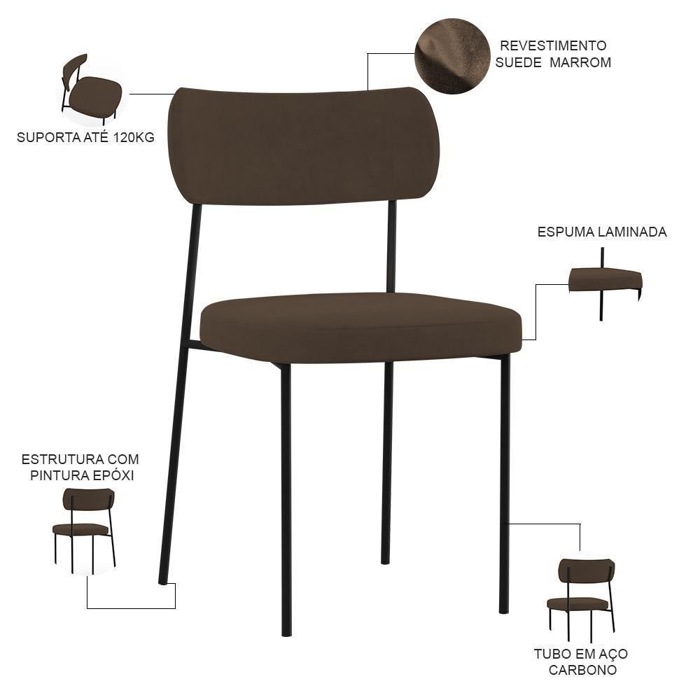 Kit 04 Cadeiras Para Sala De Jantar L02 Suede Marrom - 9