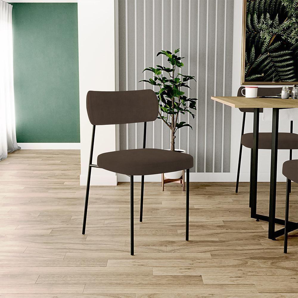 Kit 04 Cadeiras Para Sala De Jantar L02 Suede Marrom - 12