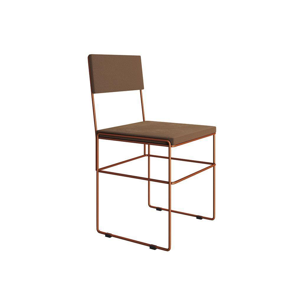 Cadeira De Jantar Estofada Veludo Marrom Base Cobre Vitoria - Cor: Marrom - 3