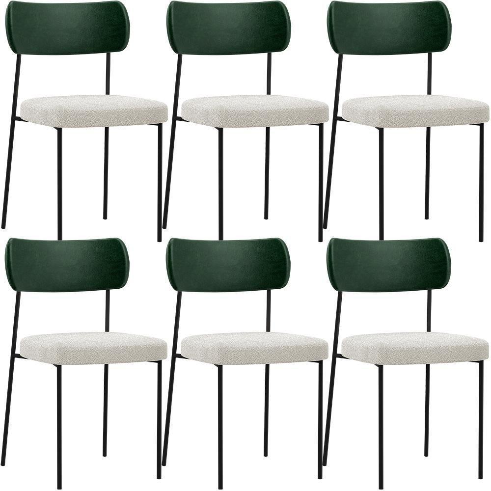 Kit 06 Cadeiras Sala De Jantar L02 Verde Musgo Bouclê Creme - 1