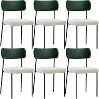 Kit 06 Cadeiras Sala De Jantar L02 Verde Musgo Bouclê Creme - 1