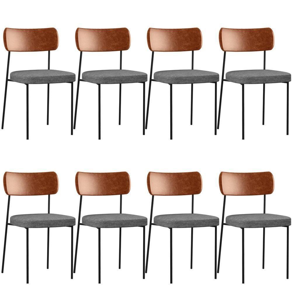 Kit 08 Cadeiras Sala De Jantar L02 Camel Cinza Escuro - 1
