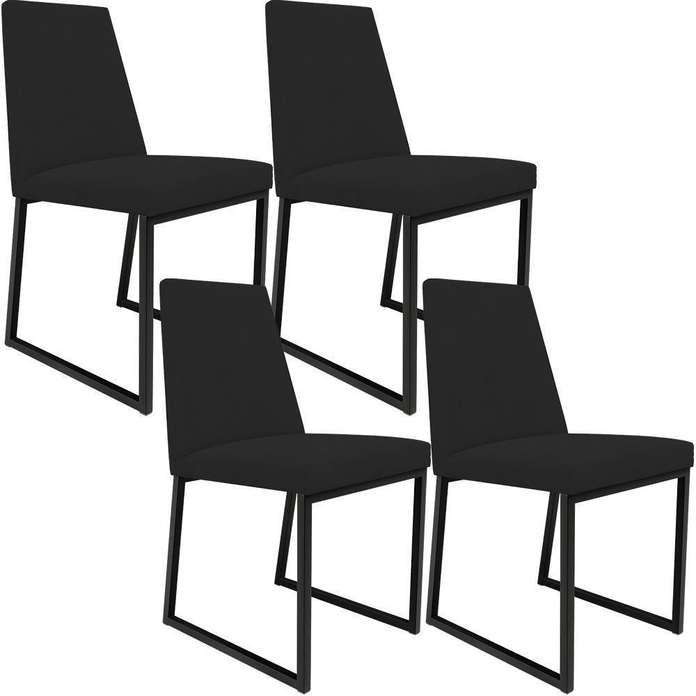 Kit 04 Cadeiras Sala De Jantar Preto L02 Suede Preto - 1