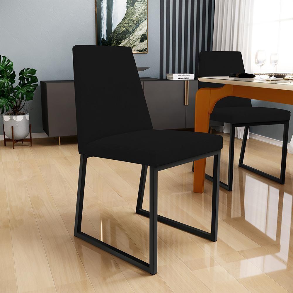 Kit 04 Cadeiras Sala De Jantar Preto L02 Suede Preto - 7