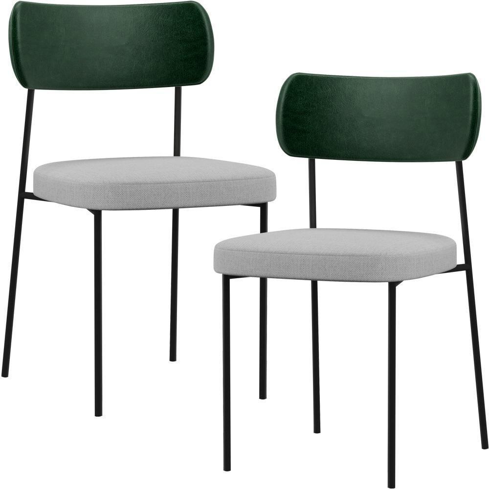 Kit 02 Cadeiras Para Sala De Jantar L02 Verde Musgo Cinza - 1
